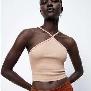 Zara Ribbed Criss Cross Crop Top - basic tank